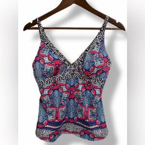Tommy Bahama Paisley Pink Blue Tankini Swim Top Womens Small